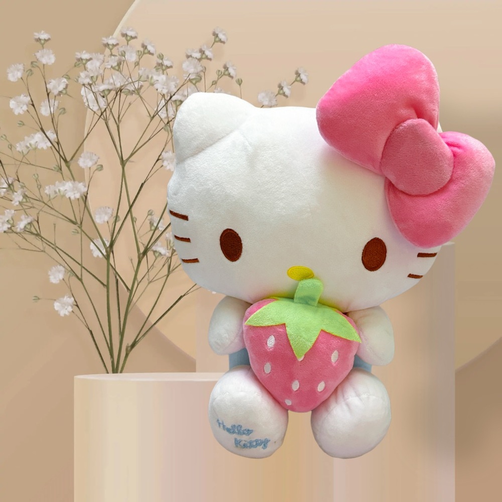 Hello Kitty Plush doll with Pink Bow and Strawberry
